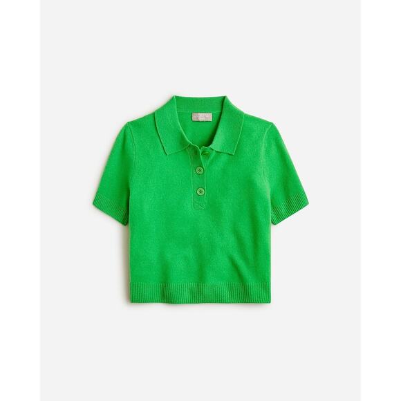 J.Crew Cashmere Cropped Sweater Polo - L Vintage Lime - Picture 1 of 3